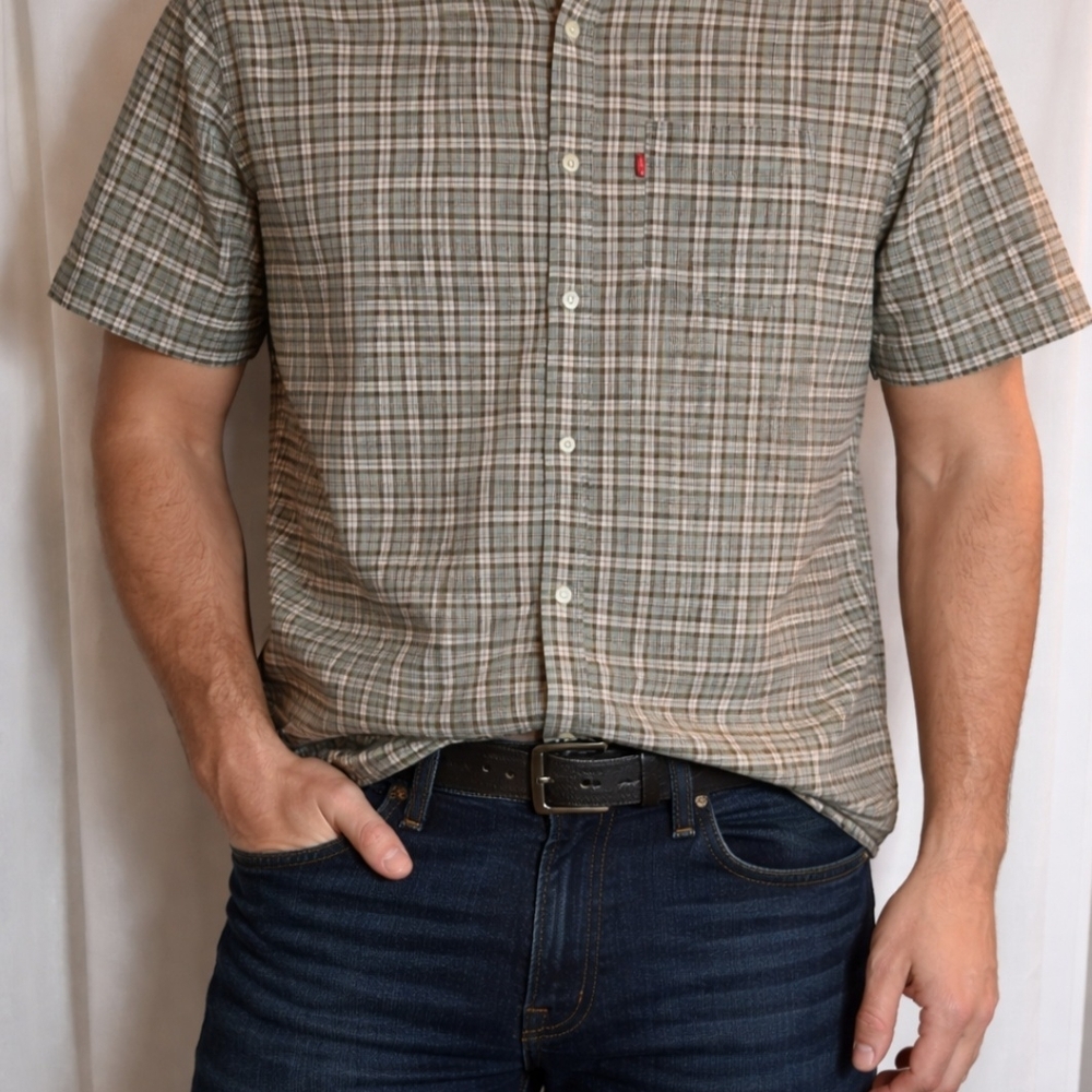 Levi's 2XL XXL Men's Short-Sleeve Plaid Button-Down Shirt Red Tag